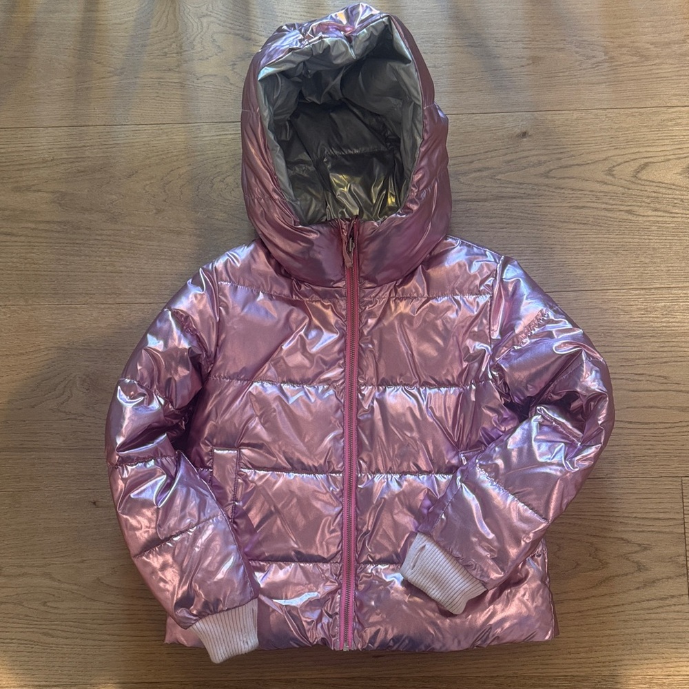 Shiny Pink Puffer Jacket with Hood